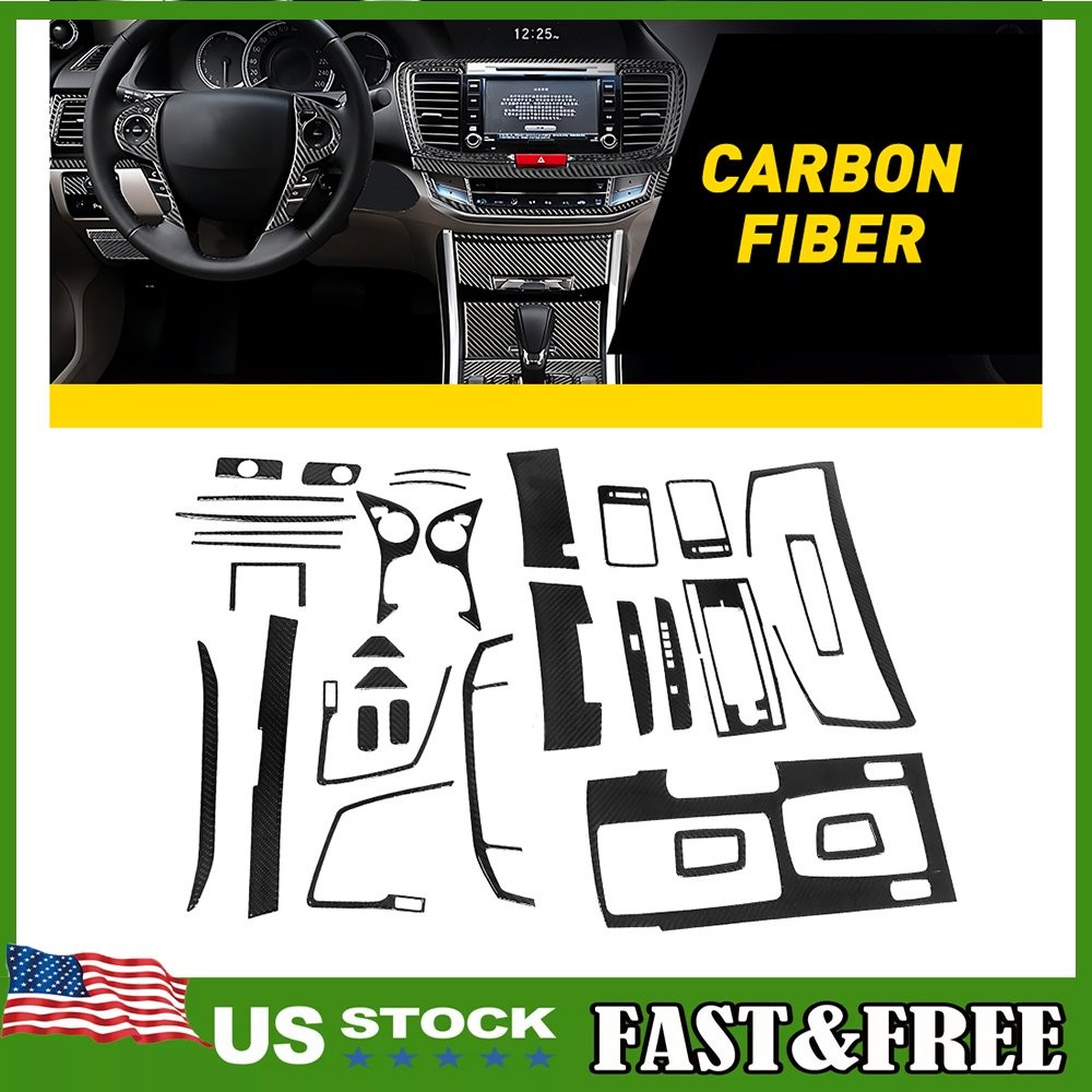 31x Carbon Fiber Full Inner Dash Kit Cover Trim For Honda 13-16 17 Accord 1~10X