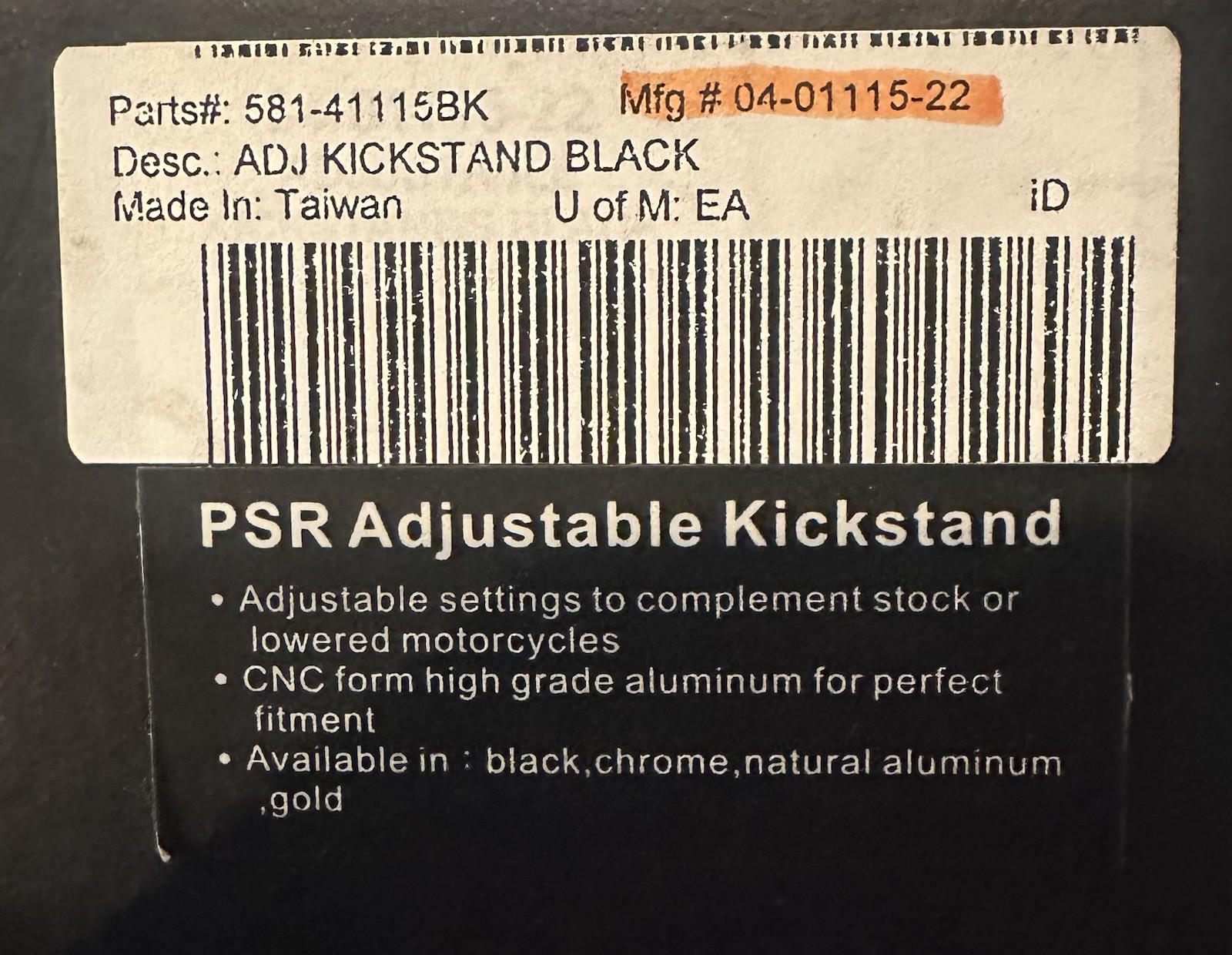 PSR Adjustable Kickstand 04-01115-22 Black 0510-0402 581-41115BK PSR Adjustable Kickstand 04-01115-22 Black 0510-0402 581-41115BK