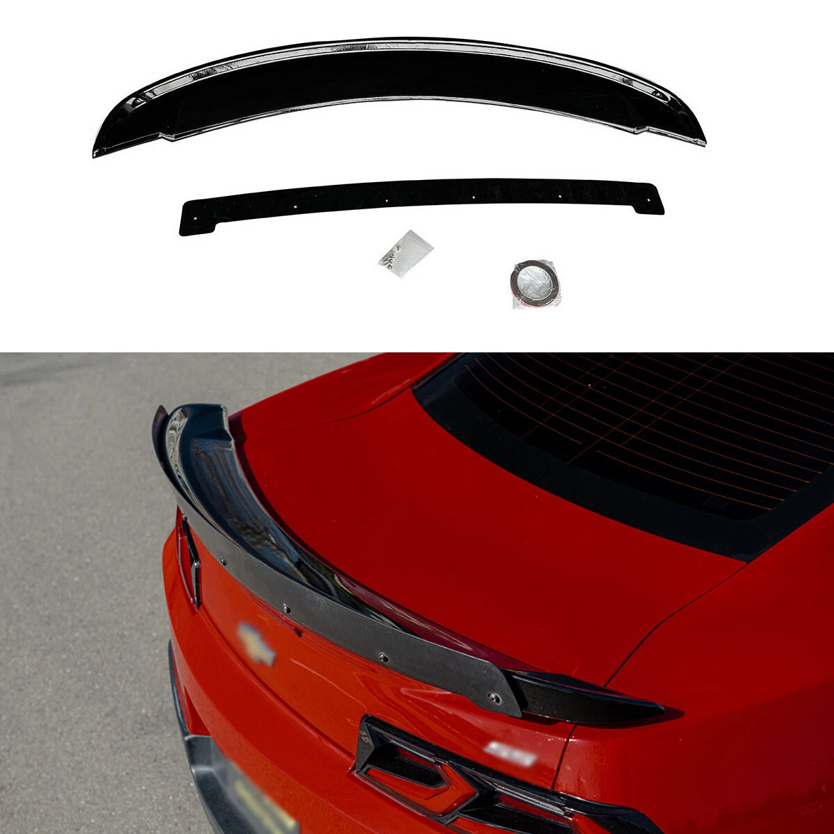 Rear Wing Spoiler Fits For 2014-15 Chevrolet Camaro ZL1 Wickerbill Glossy Black