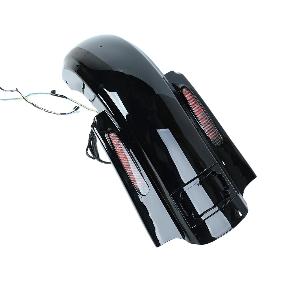 No Cut Stretched Rear Fender w LED + Wire Harness for 2009-2020 Harley Touring