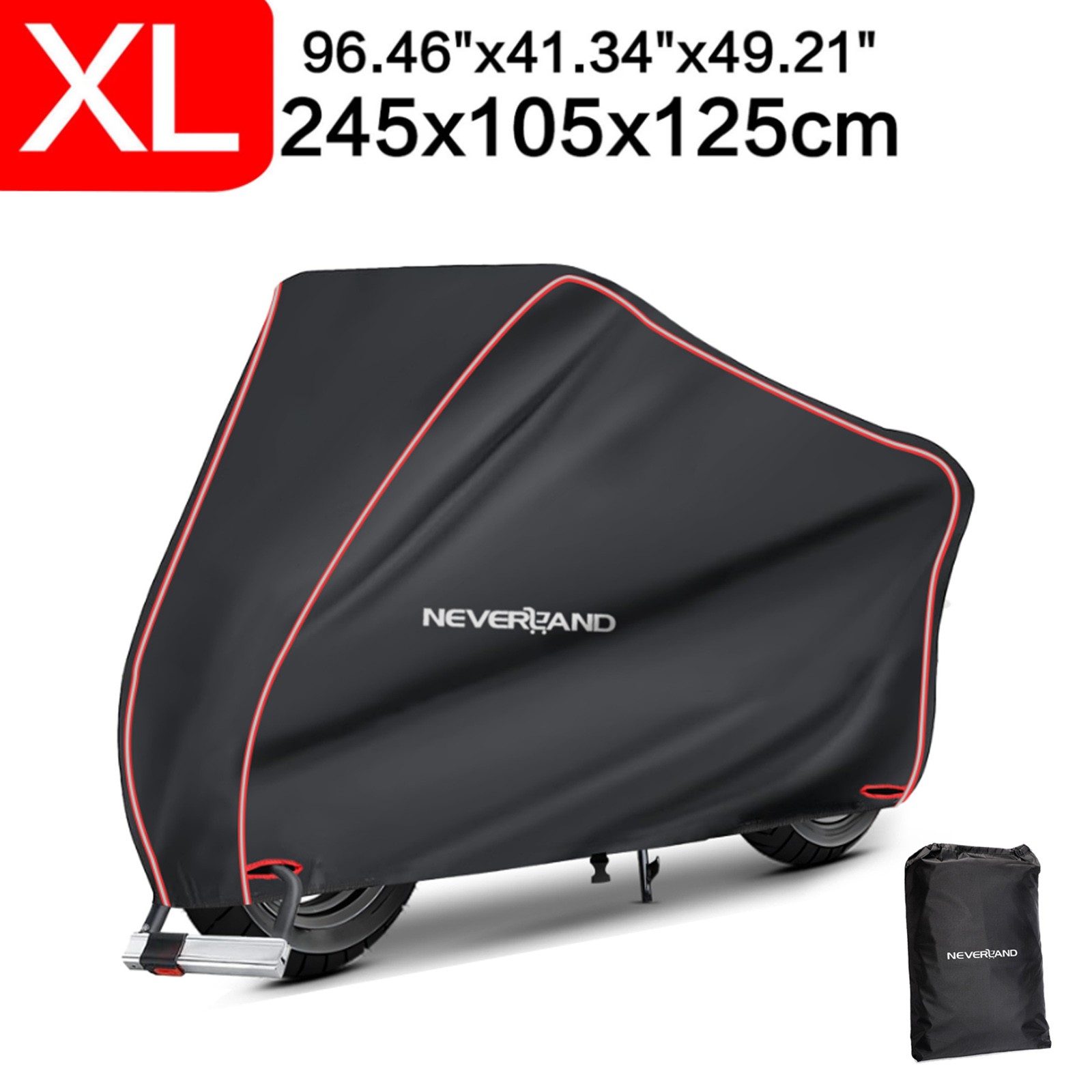 NEVERLAND XL Heavy Duty Motorcycle Cover Waterproof Outdoor Storage Black/Orange