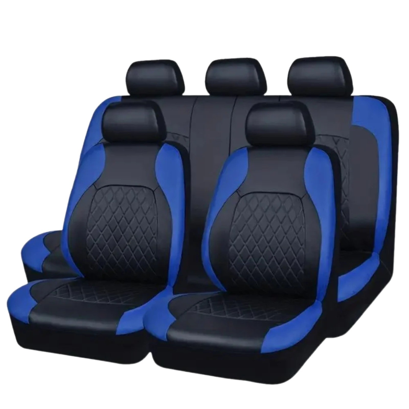 5 Seat Car Seat Covers Full Set PU Leather Front Rear Universal Black Blue Sport