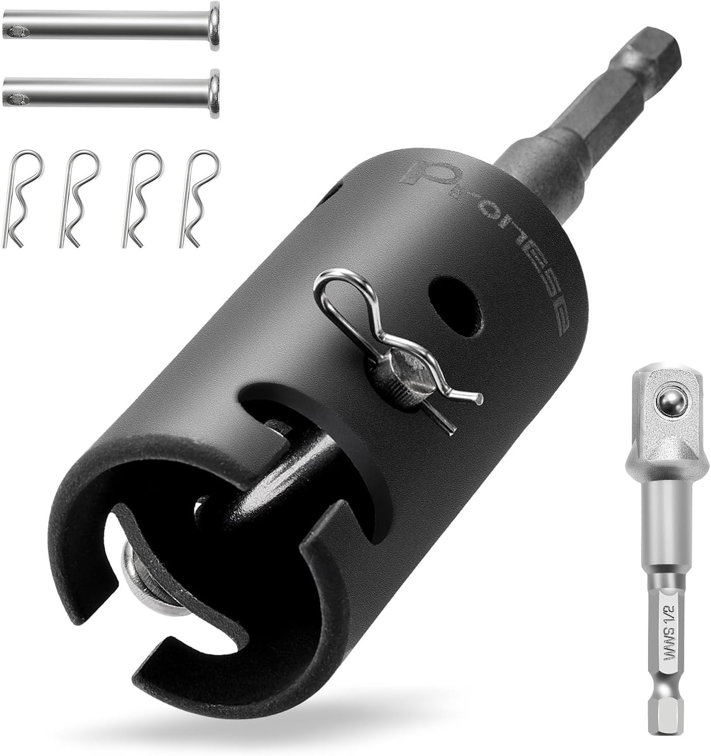 Pronese 1 Inch Trailer Jack Drill Adapter with Two 1/2 Socket Black 