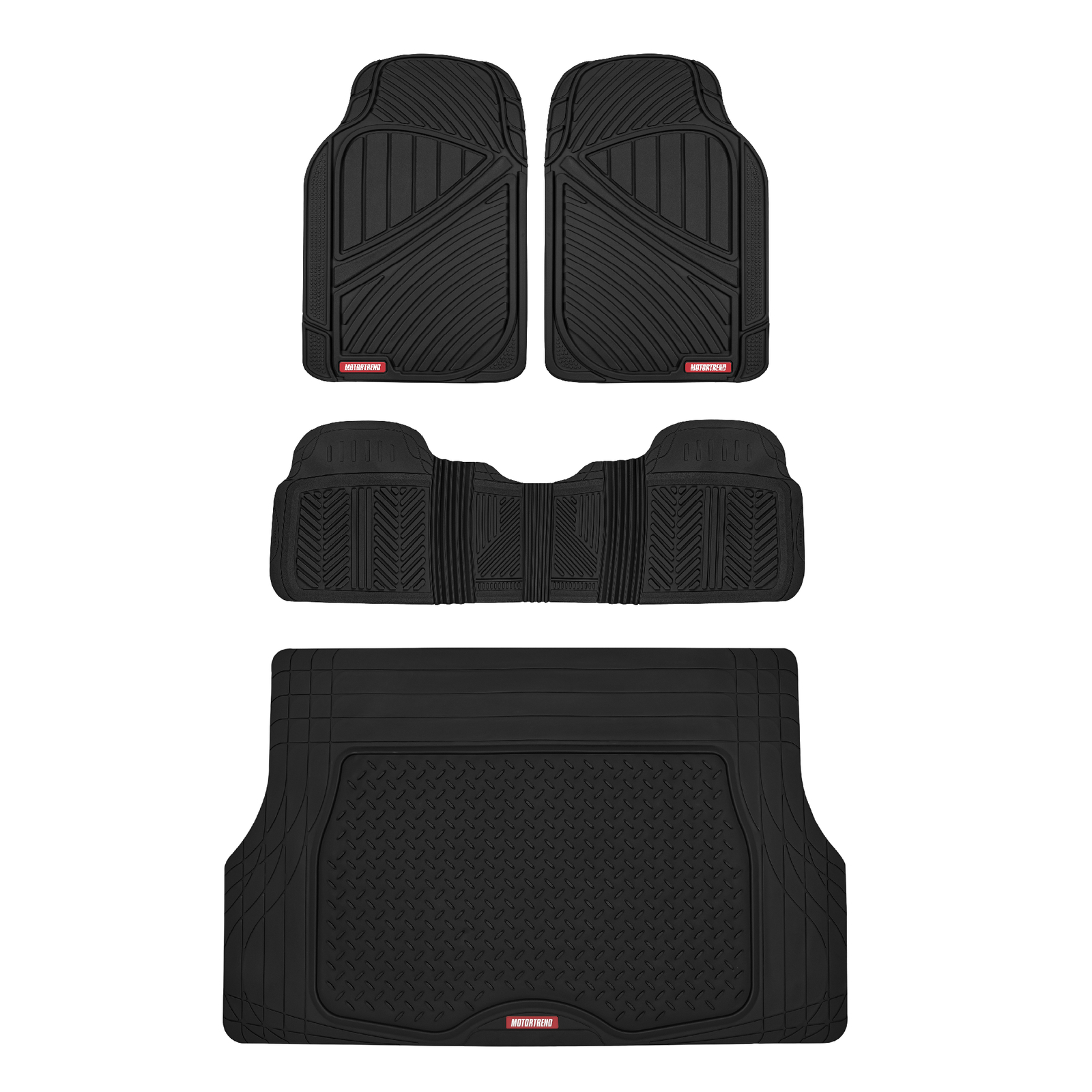 Black FlexTough All Weather HD Rubber Mats Package - 4pc Floor Liners Cargo Mat