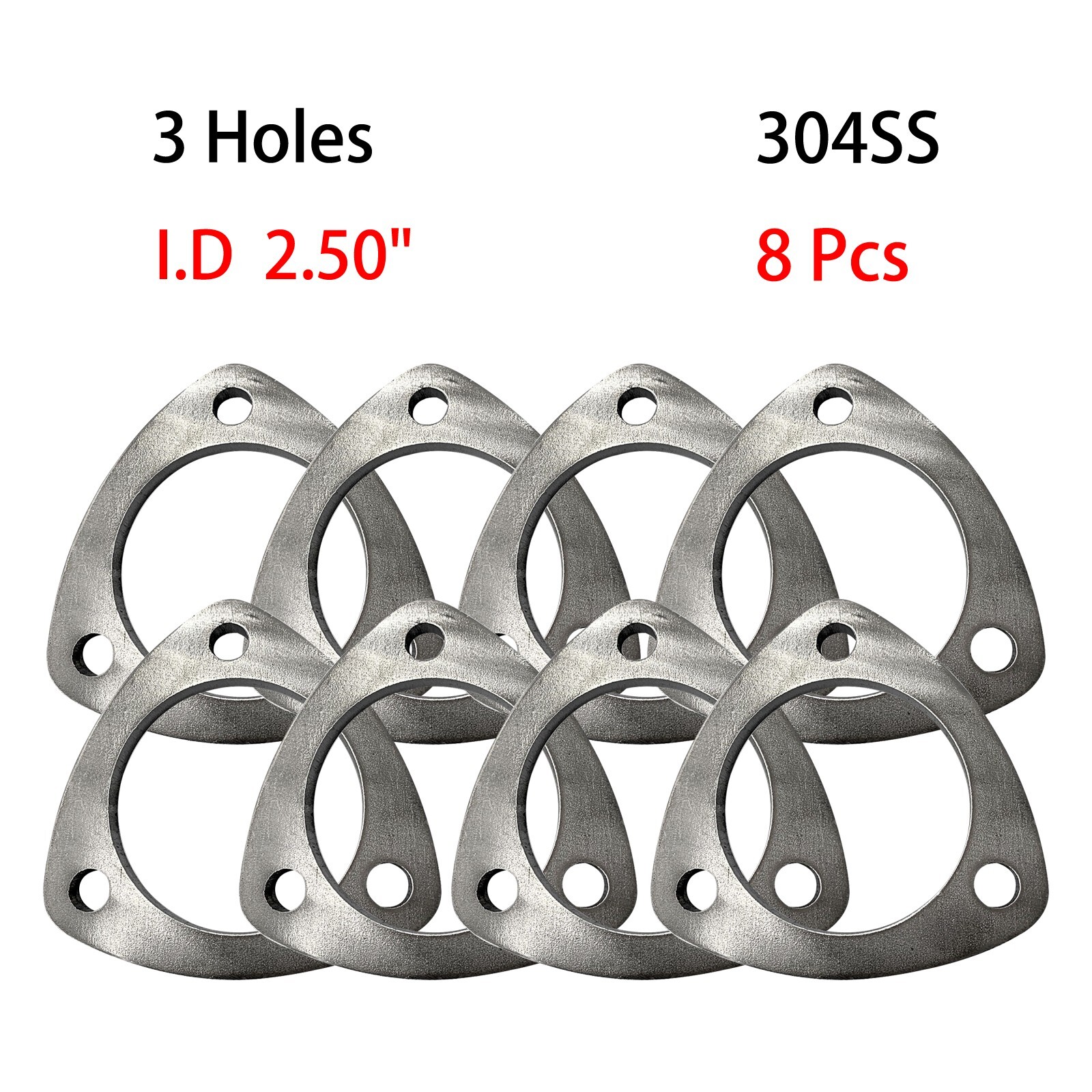 3-Bolt Exhaust Flanges Universal w/3 Holes 304SS 8Pcs 2.50\ 3-Bolt Exhaust Flanges Universal w/3 Holes 304SS 8Pcs 2.50\