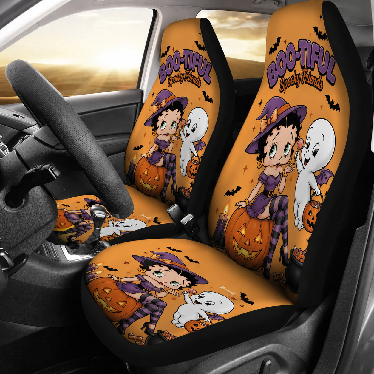 Betty Boop & Casper Spooky Hallowee Car Seat Covers Set of 2 Front Seats R29826 Betty Boop & Casper Spooky Hallowee Car Seat Covers Set of 2 Front Seats R29826