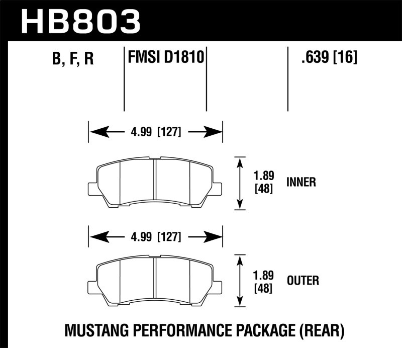 Fits Hawk 16-17 Ford Mustang Brembo Package HPS 5.0 Rear Brake Pads - HB803B.639