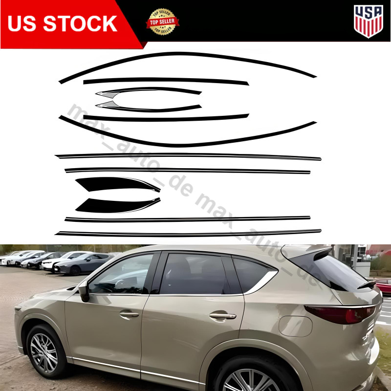 Fit Mazda CX-5 2017- 2025 Gloss Black Car Window Molding Trims Seal Belt Strips