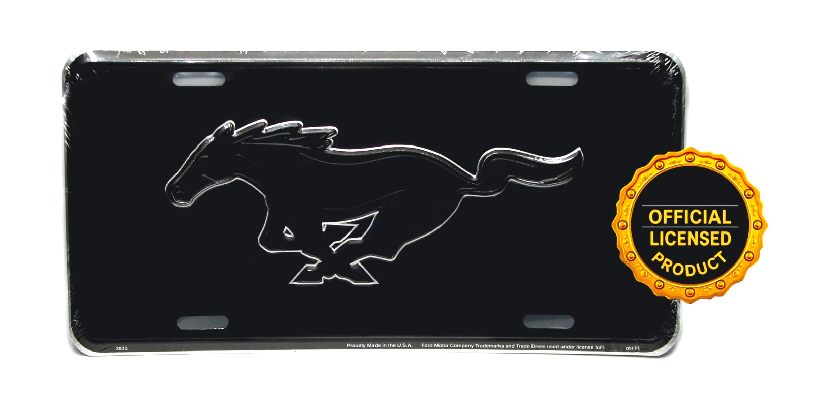 Licensed FORD MUSTANG BLACK BACKGROUND EMBOSSED METAL CAR NOVELTY LICENSE PLATE Licensed FORD MUSTANG BLACK BACKGROUND EMBOSSED METAL CAR NOVELTY LICENSE PLATE