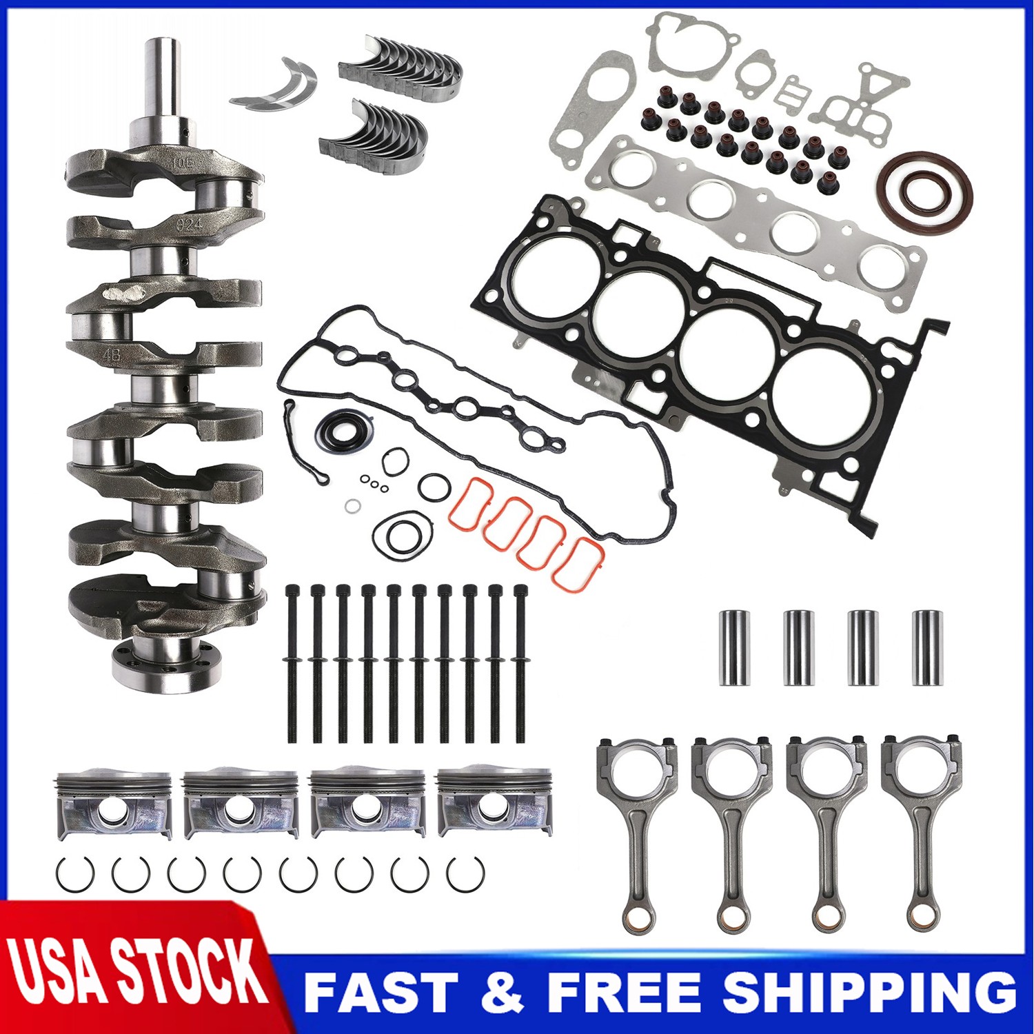 G4KJ For 11-20 Hyundai Kia 2.4L Engine Rebuild Overhaul Kit Crankshaft Con Rods