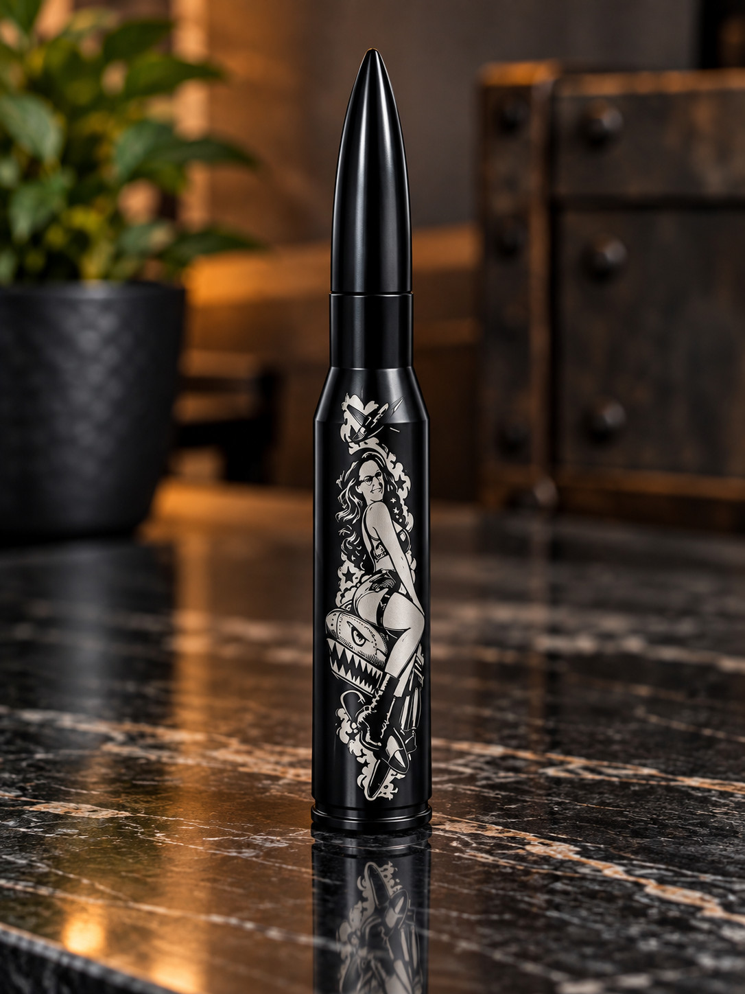 Custom Laser Engraved Black Anodized Universal Bullet Antenna