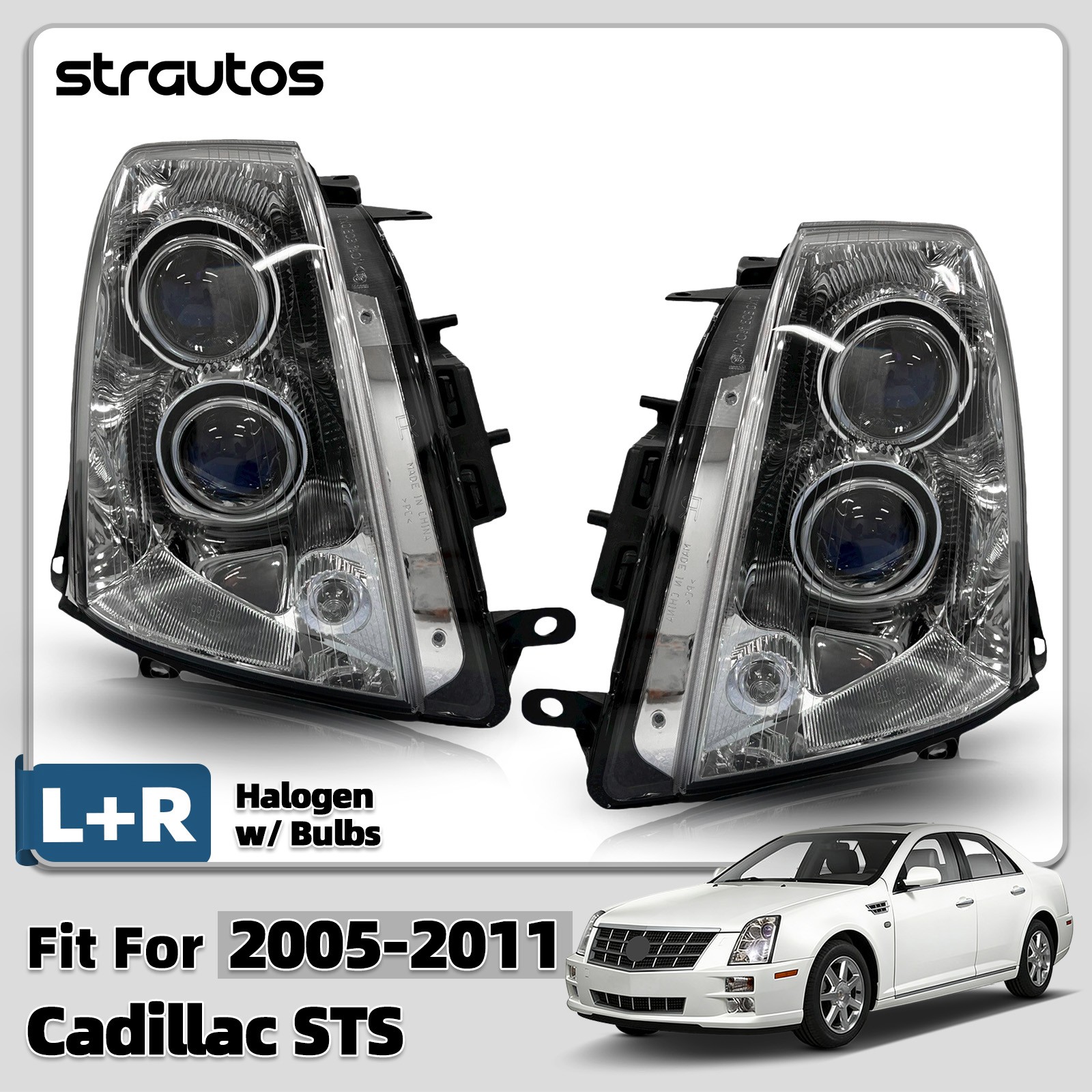 For 2005-2011 Cadillac STS Halogen Headlight w/ Bulbs Left+Right Pair For 2005-2011 Cadillac STS Halogen Headlight w/ Bulbs Left+Right Pair