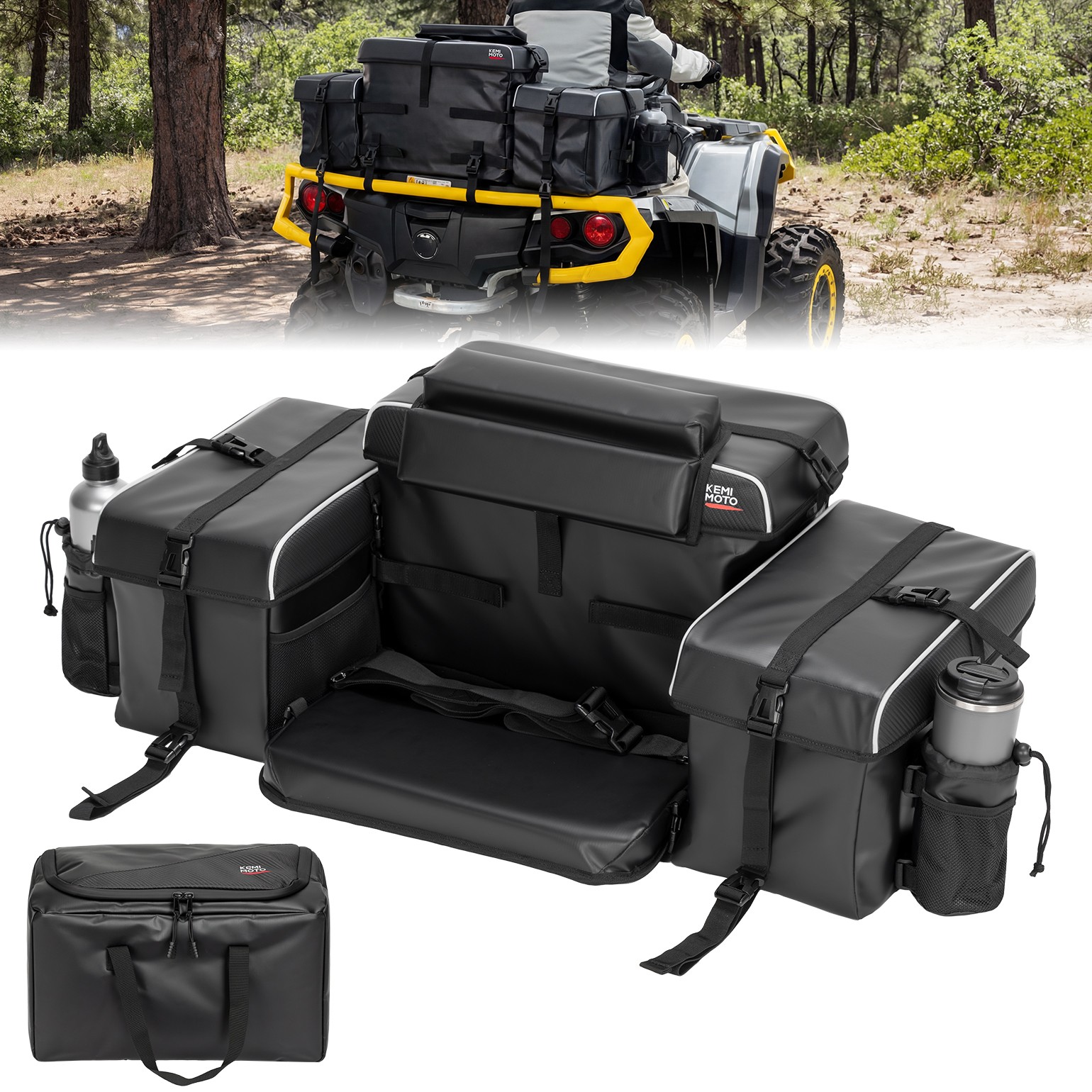 85L Framed ATV Rear Seat Bag Cooler Rack Back Storage Bottom Bag W/Cushion Pad