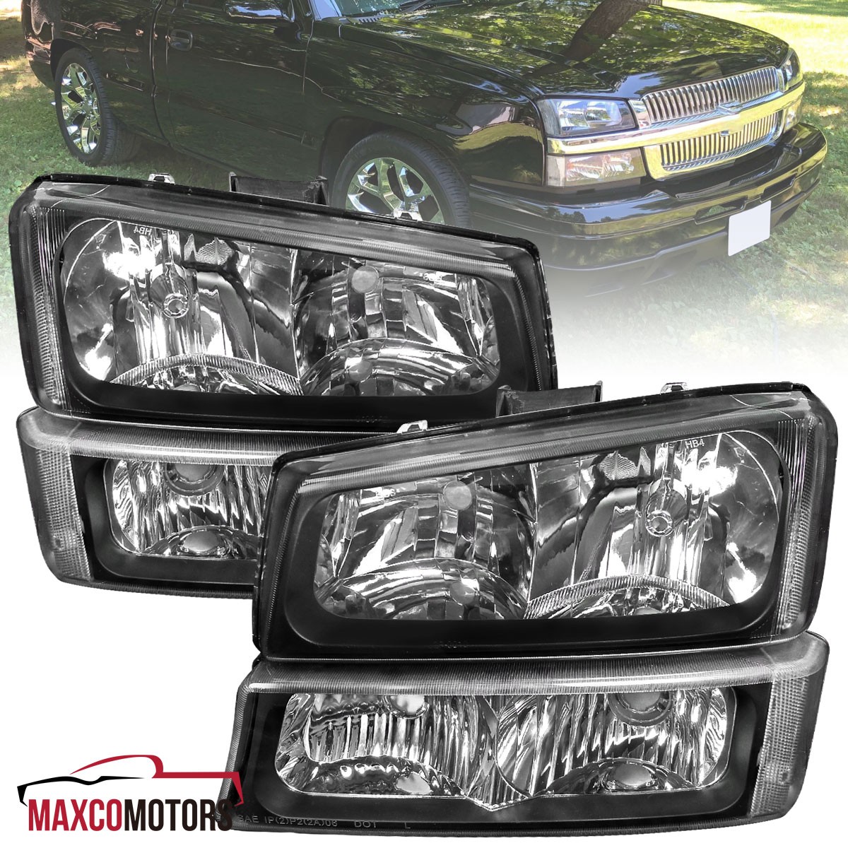 Black Headlights+Bumper Lamps Fits 2003-2007 Chevy Silverado 2002-2006 Avalanche Black Headlights+Bumper Lamps Fits 2003-2007 Chevy Silverado 2002-2006 Avalanche