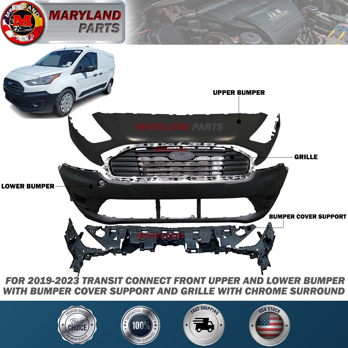 For 2019-2023 Ford Transit Connect Front Bumper Kit For 2019-2023 Ford Transit Connect Front Bumper Kit
