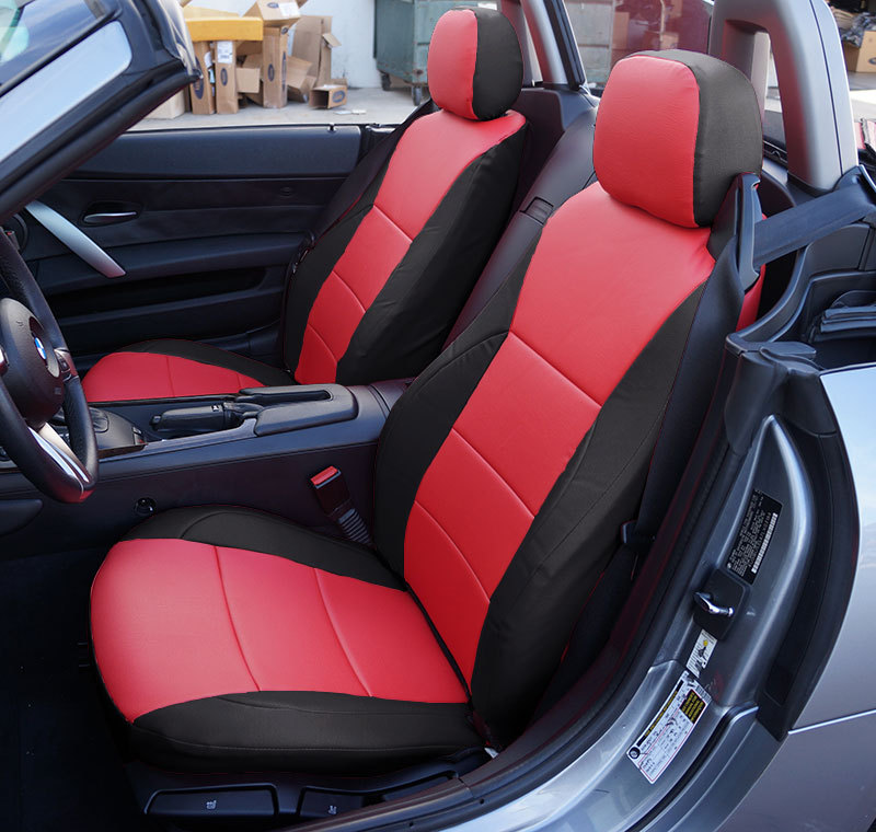 for BMW Z4 2003-2008 IGGEE CUSTOM MADE FIT 2 FRONT SEAT COVERS BLACK/RED