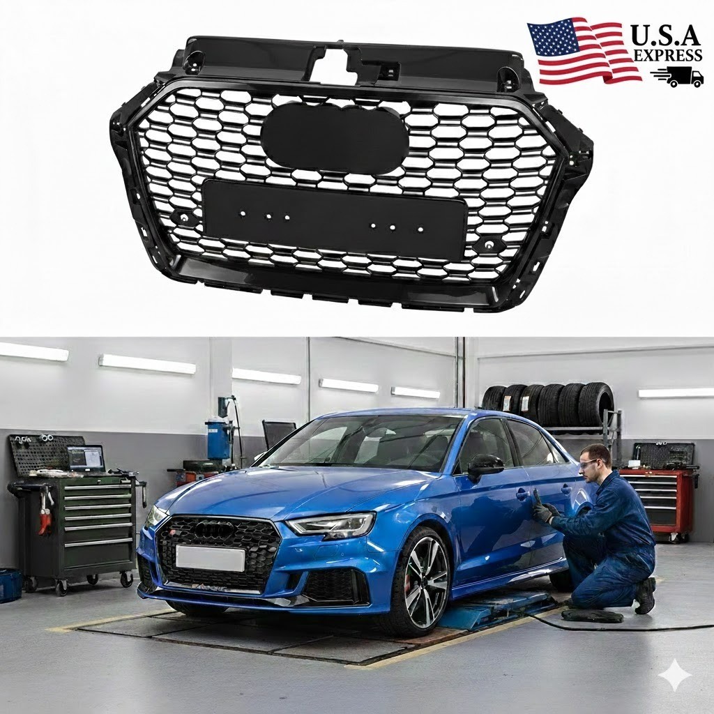 RS3 Style Front Honeycomb Mesh Grille Grill for Audi A3 S3 8V Facelift 2017-2020