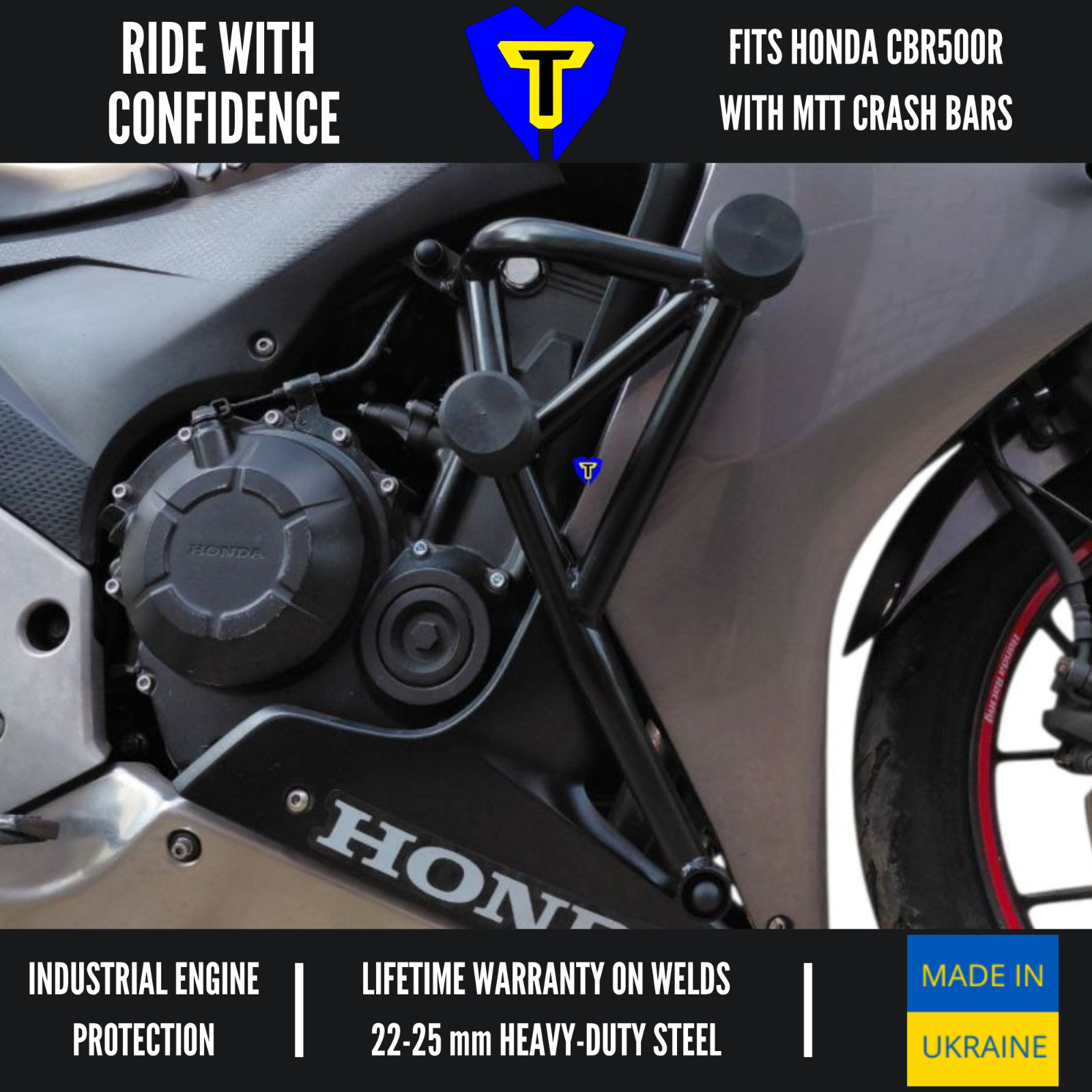 MTT Engine Guard Crash Bars Honda CBR500R 2013-2015 Protection 22-25mm
