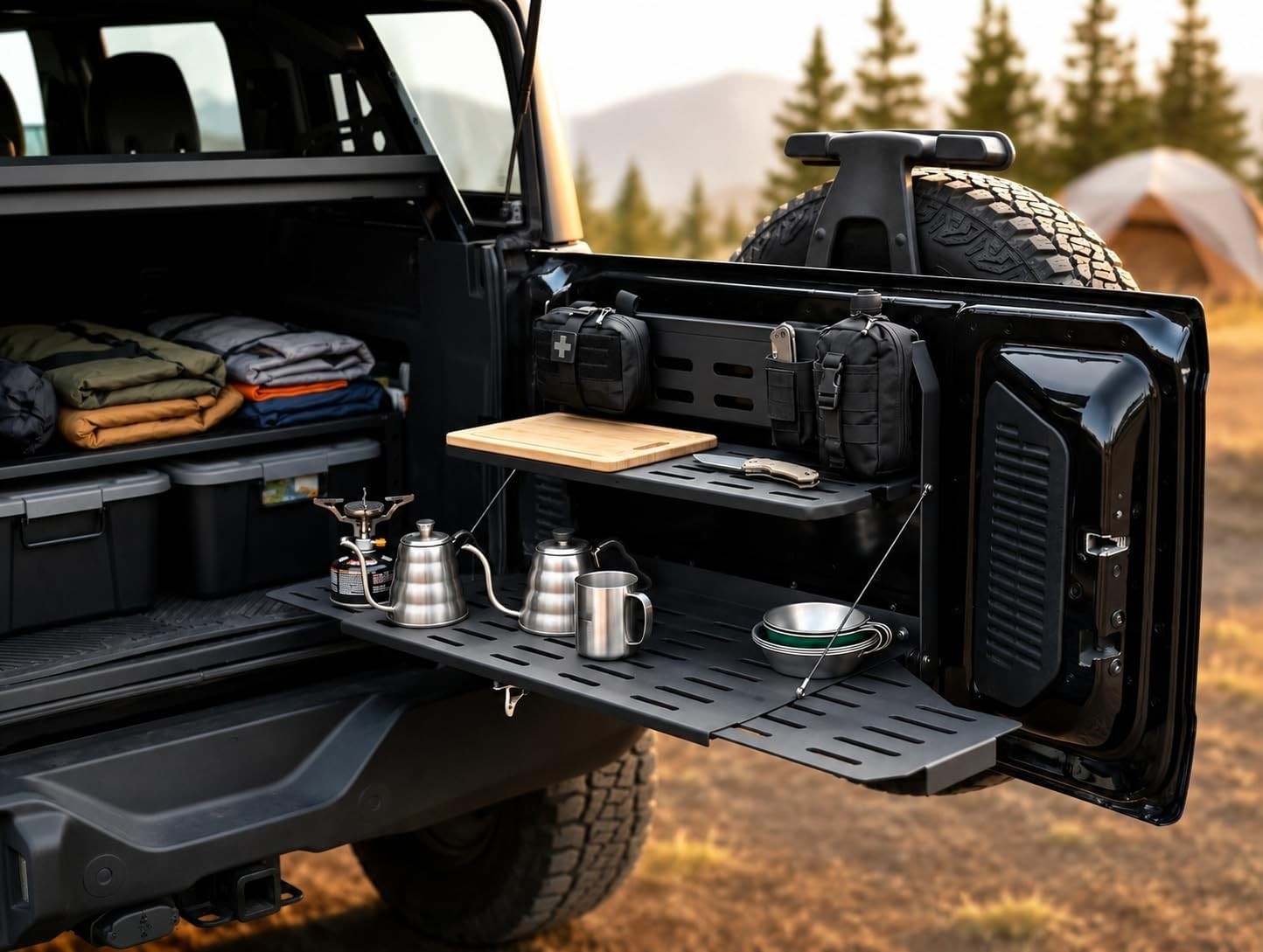 Tailgate Table Foldable Cargo Storage Shelf MOLLE Panel Ford Bronco 2021-2026 Tailgate Table Foldable Cargo Storage Shelf MOLLE Panel Ford Bronco 2021-2026