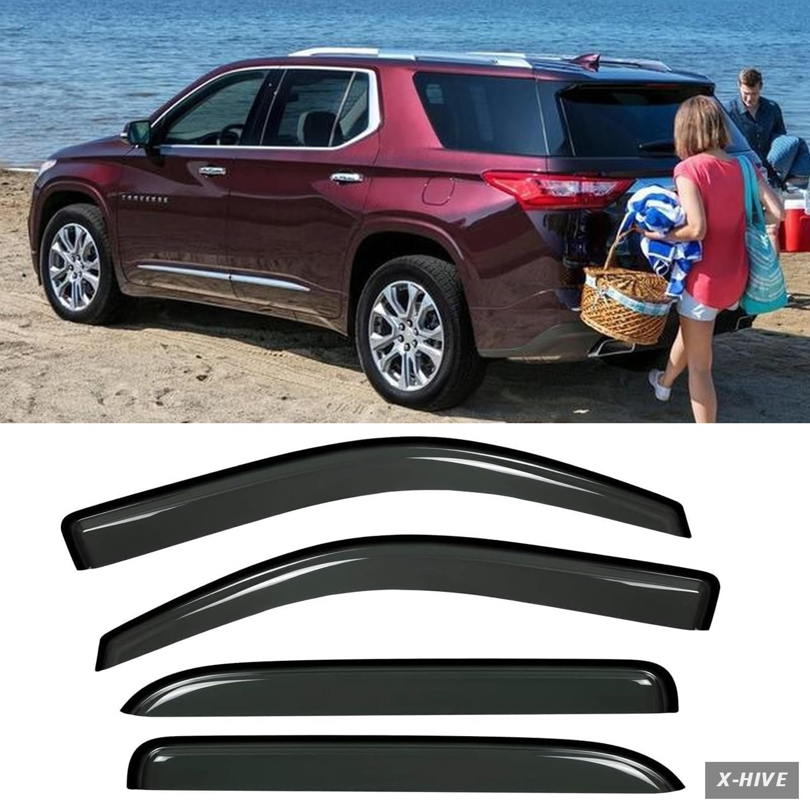 Tape-On Window Deflectors Rain Guards for 2018-2020 Chevy Traverse,Window