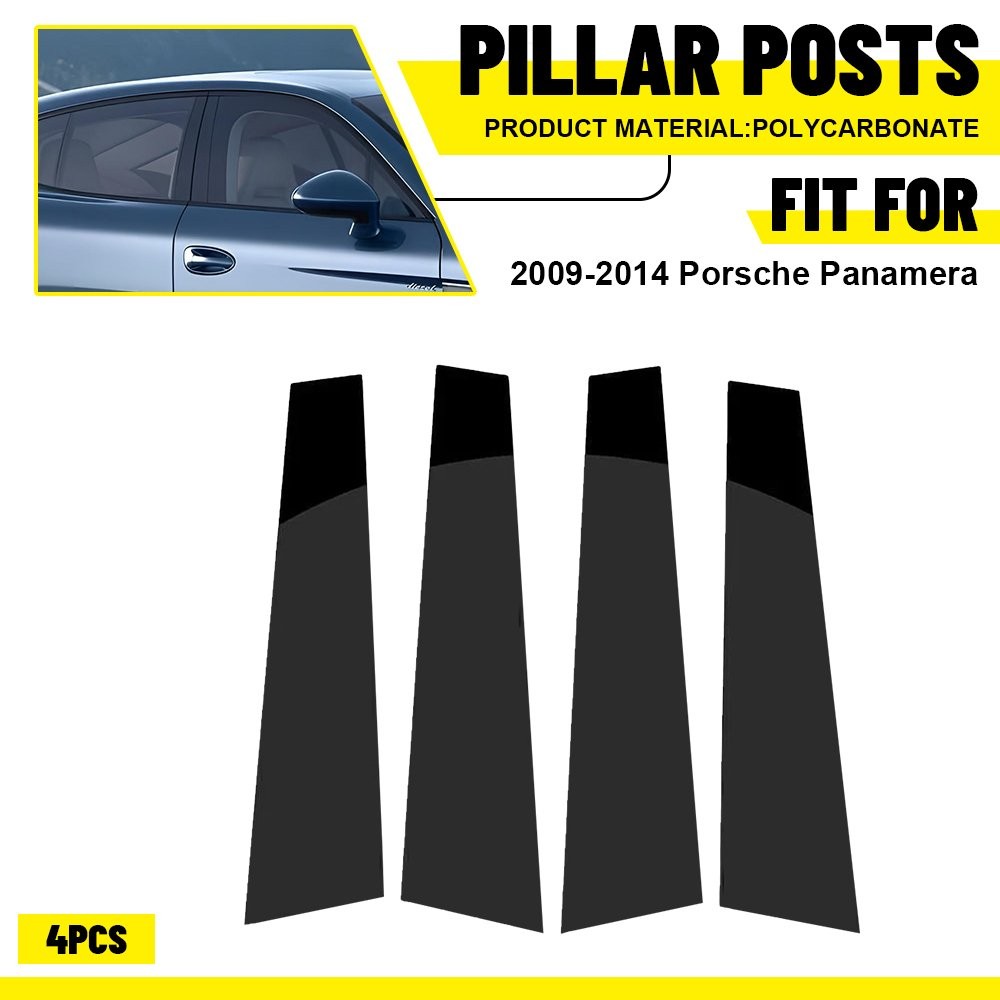 4x Gloss Black Door Pillar Post Cover Trim For 2009 2010-2014 Porsche Panamera A