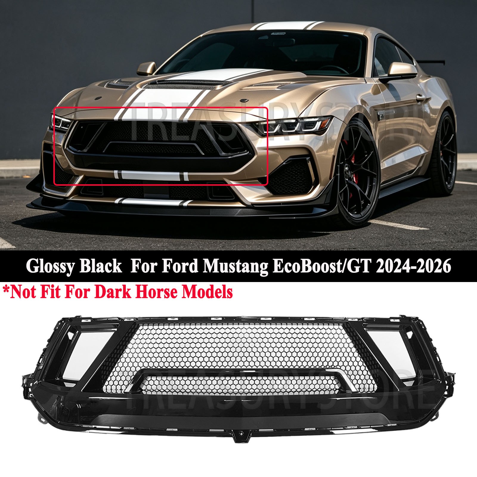 For Ford Mustang EcoBoost/GT 2024-2026 Shelby Super Snake Gloss Blk Style Grille For Ford Mustang EcoBoost/GT 2024-2026 Shelby Super Snake Gloss Blk Style Grille