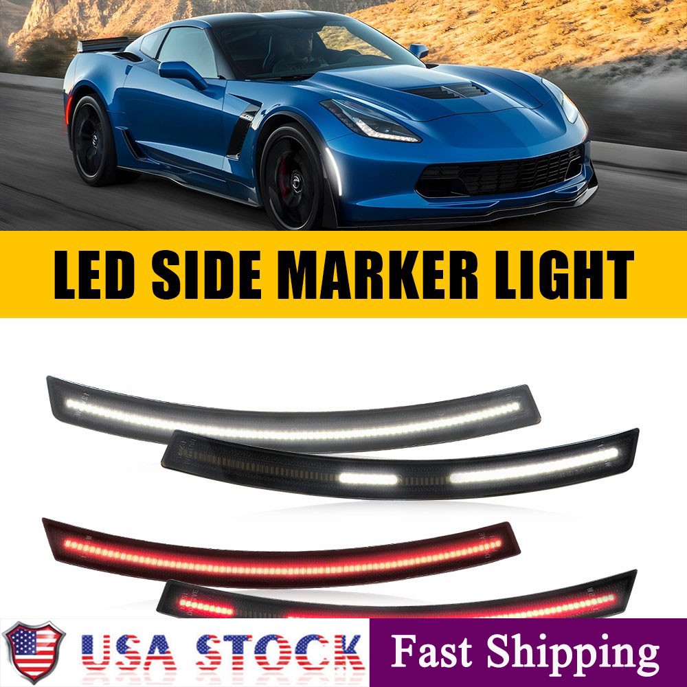 4x Dynamic LED Side Marker Lights For 2014-2019 Chevrolet Corvette C7 Front Rear