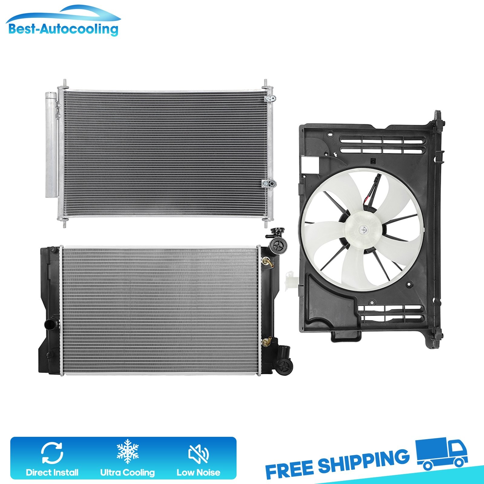 Aluminum Radiator Condenser & Cooling Fan Kit For Toyota For Corolla 2014-2015