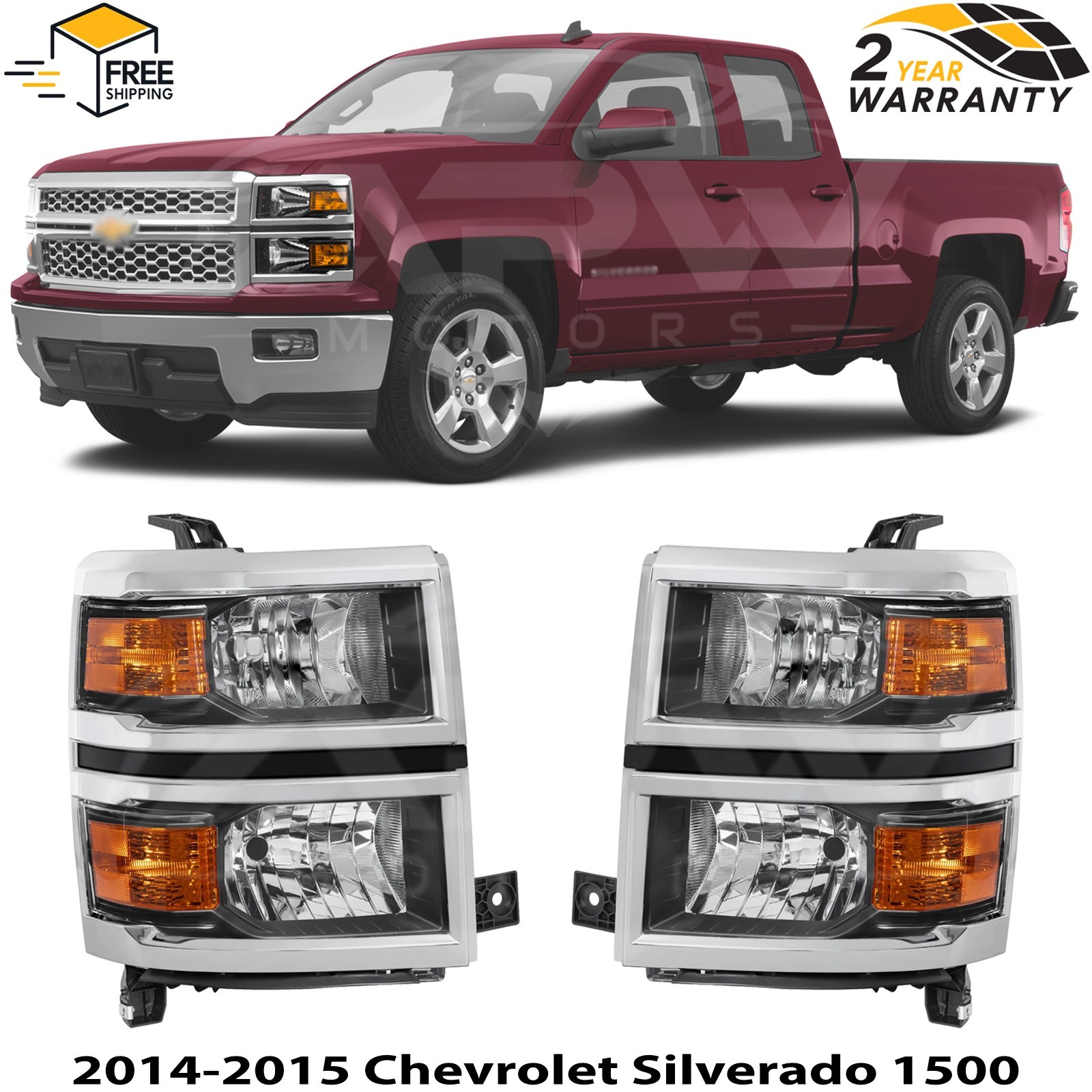 Front Headlights Assembly For 2014-2015 Chevrolet Silverado 1500