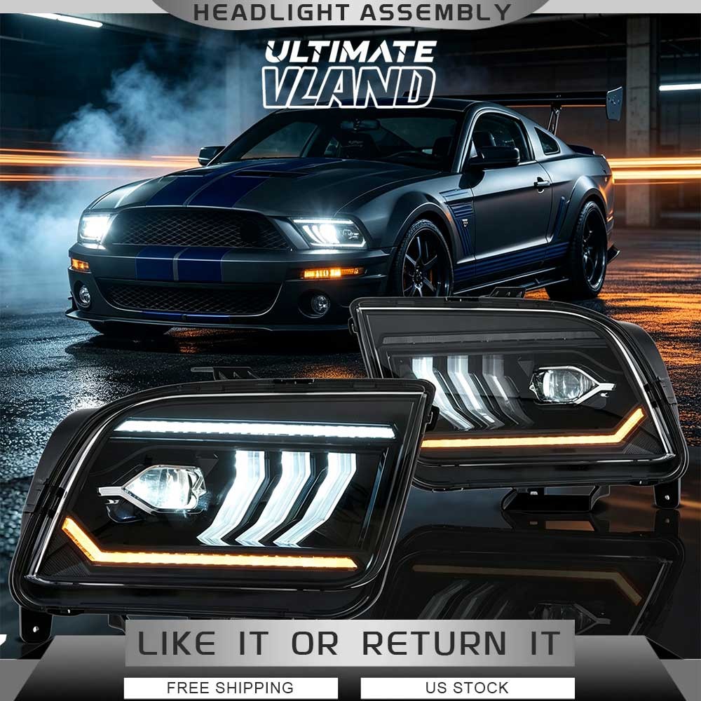 Headlights FULL LED DRL For 2005-2009 Ford Mustang W/Animation & Sequential Pair Headlights FULL LED DRL For 2005-2009 Ford Mustang W/Animation & Sequential Pair