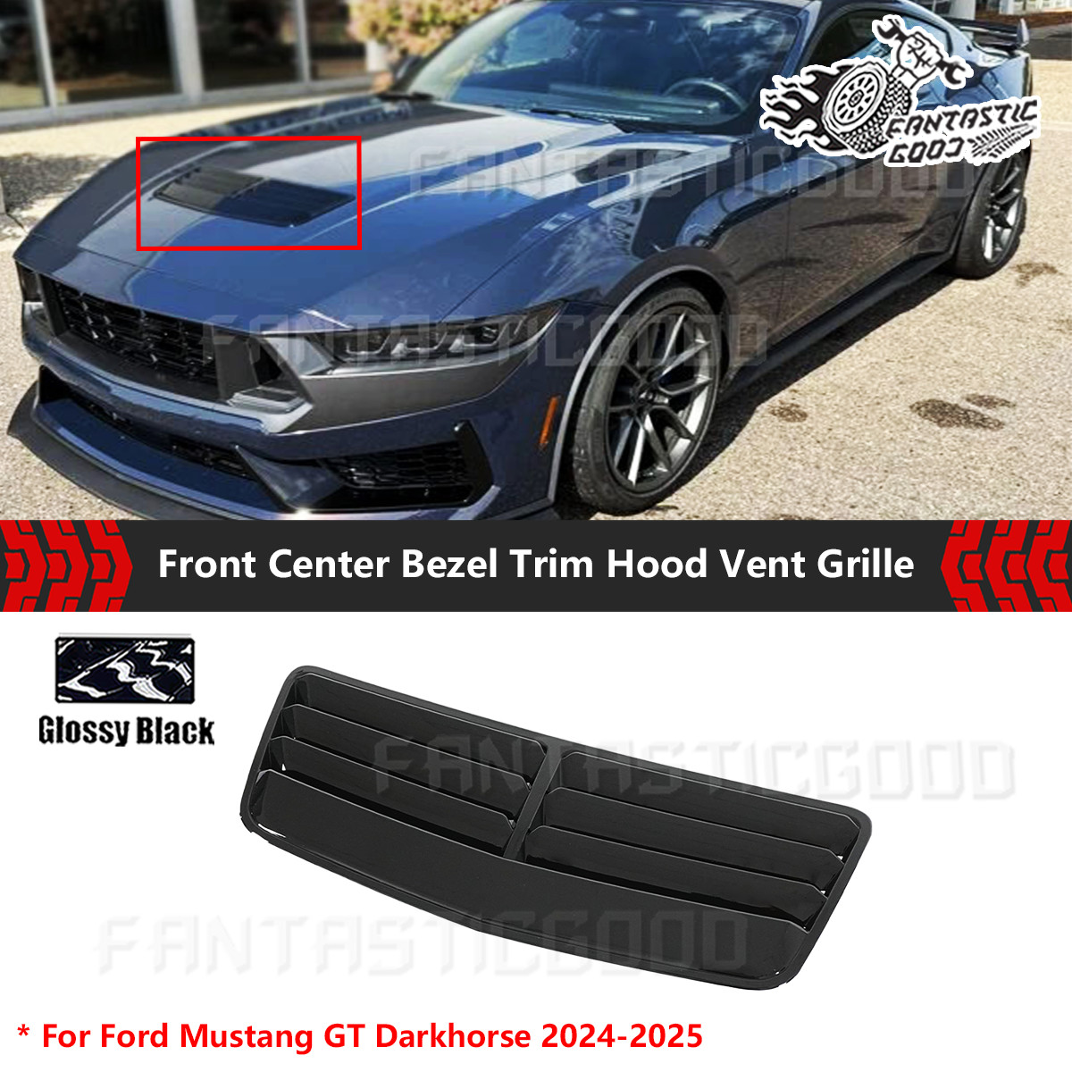 For Ford Mustang GT Darkhorse 2024-2025 Front Center Hood Vent Grill Gloss Black