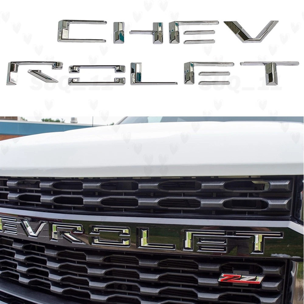 2019-2022 Front Grille Letter Inserts For Silverado 1500 Custom 3D Glossy Chrome