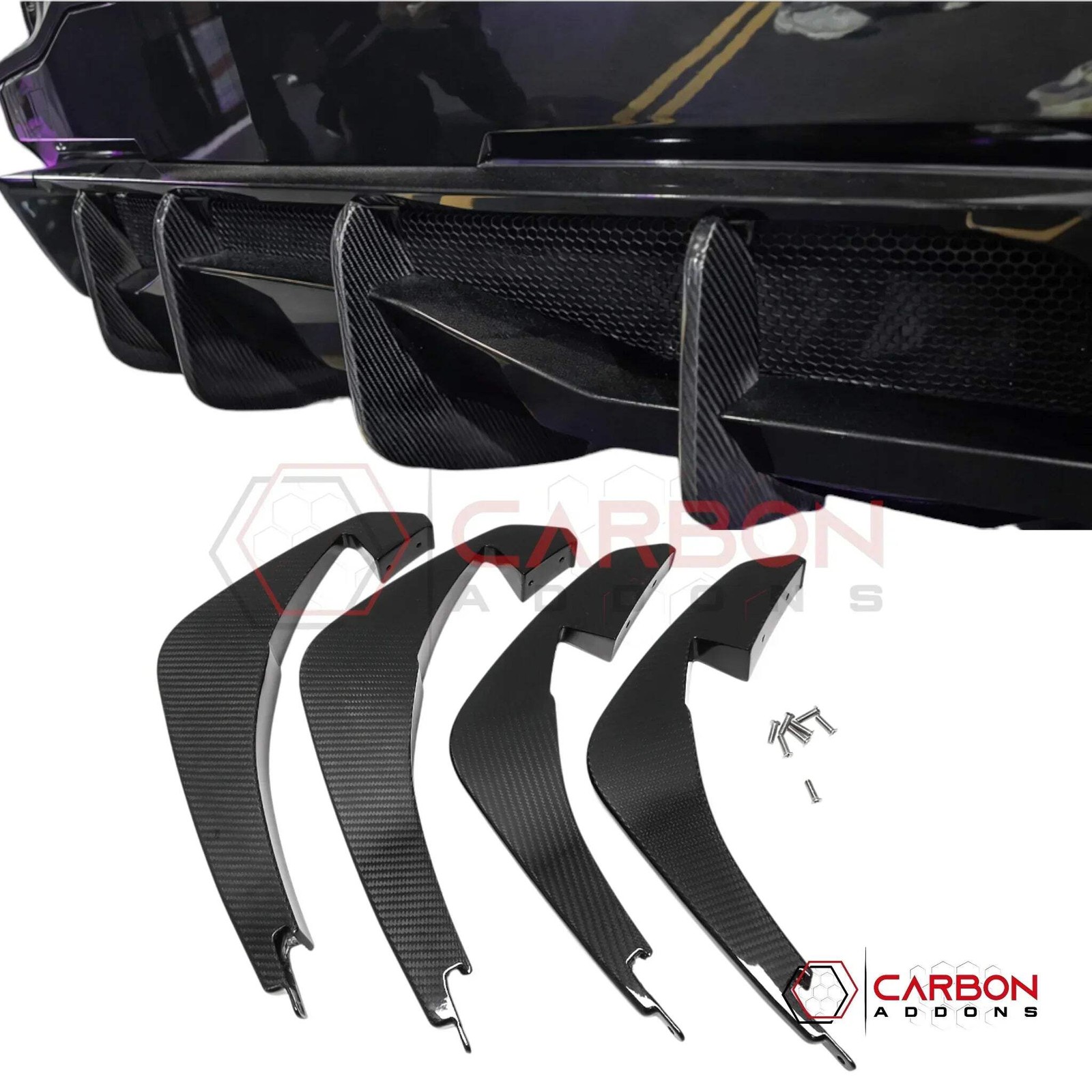 C8 Corvette Stingray Carbon Fiber Rear Diffuser Fins Add-On – Real Carbon Fiber