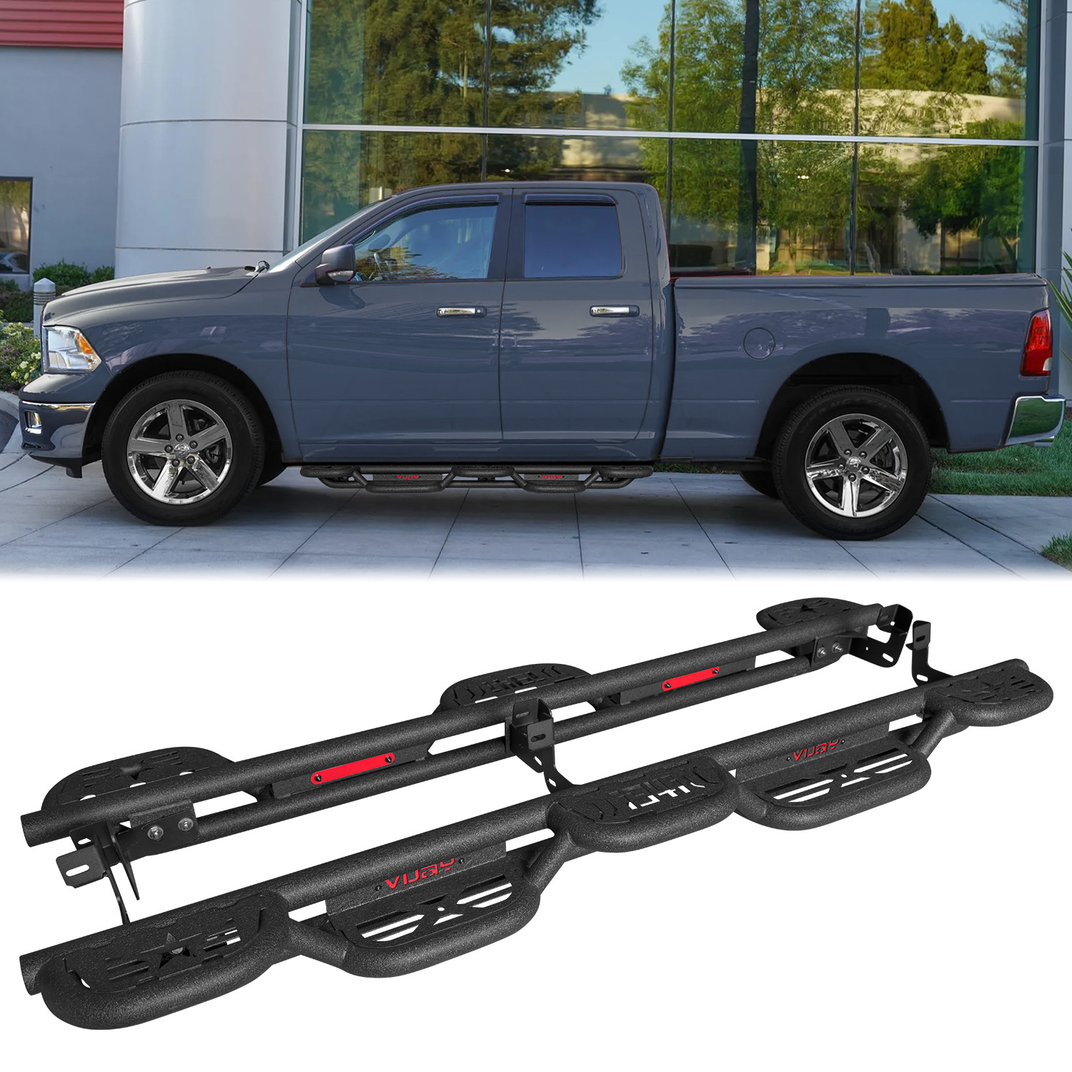 Nerf Bars Fit 2009-2024 Dodge Ram 1500/2010-2025 Ram 2500-5500 Quad Cab 4 Door