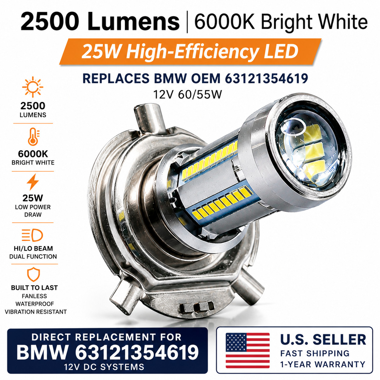 🌟Ultimate Hi/Lo Beam 12v LED Headlight Bulb for BMW F650 1997-2000 ⬆️Visibility
