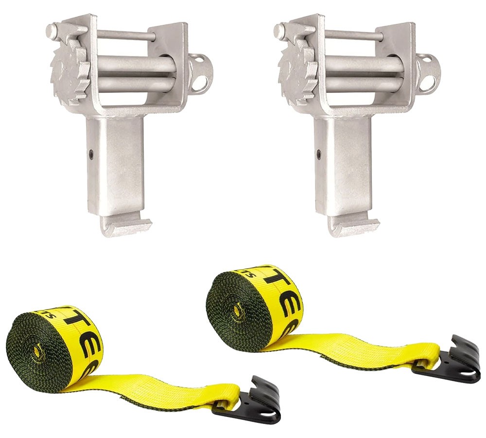 4pc Trailer Winch Kit Stake Pocket Offset Winches Flat Hooks
