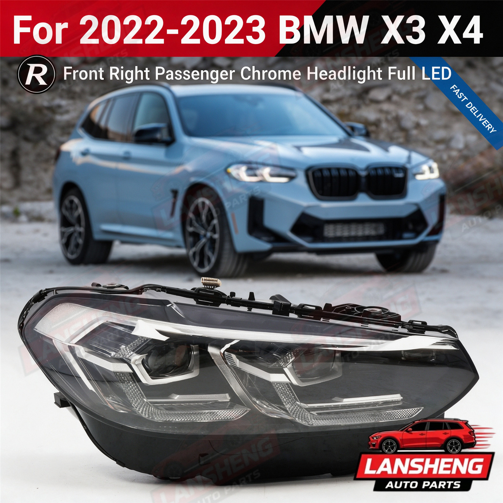 Front Right Passenger Chrome For 2022 2023 BMW X3 X4 G01 G02 Headlight Full LED