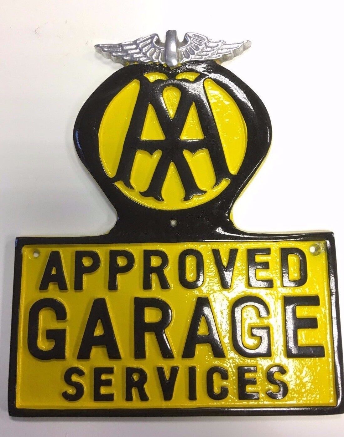 AA Cast Sign Vintage AA Garage Sign Cast Aluminium with Polished Wings AA Logo