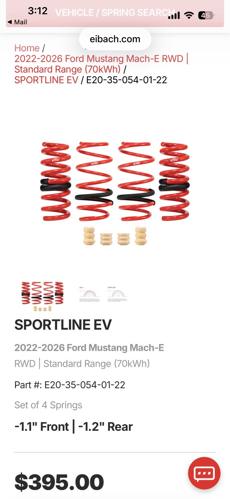 Eibach Sport Lowering Springs Ford Mustang Mach E RWD 2023 Eibach Sport Lowering Springs Ford Mustang Mach E RWD 2023
