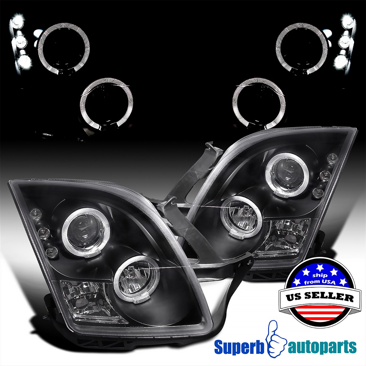 Fits 2006-2009 Ford Fusion LED Halo Rim Projector Headlights Black Replacement Fits 2006-2009 Ford Fusion LED Halo Rim Projector Headlights Black Replacement