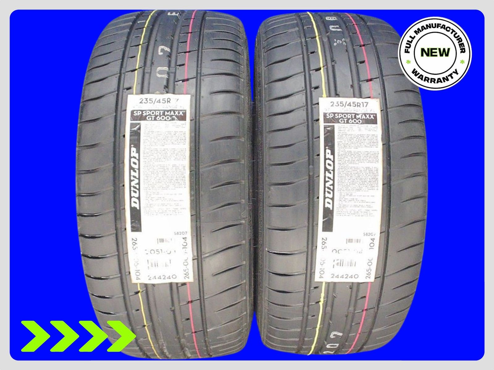 Set Of 2 Brand New 235/45R17 Dunlop SP Sport MAX GT 600 A XL Tires 2354517