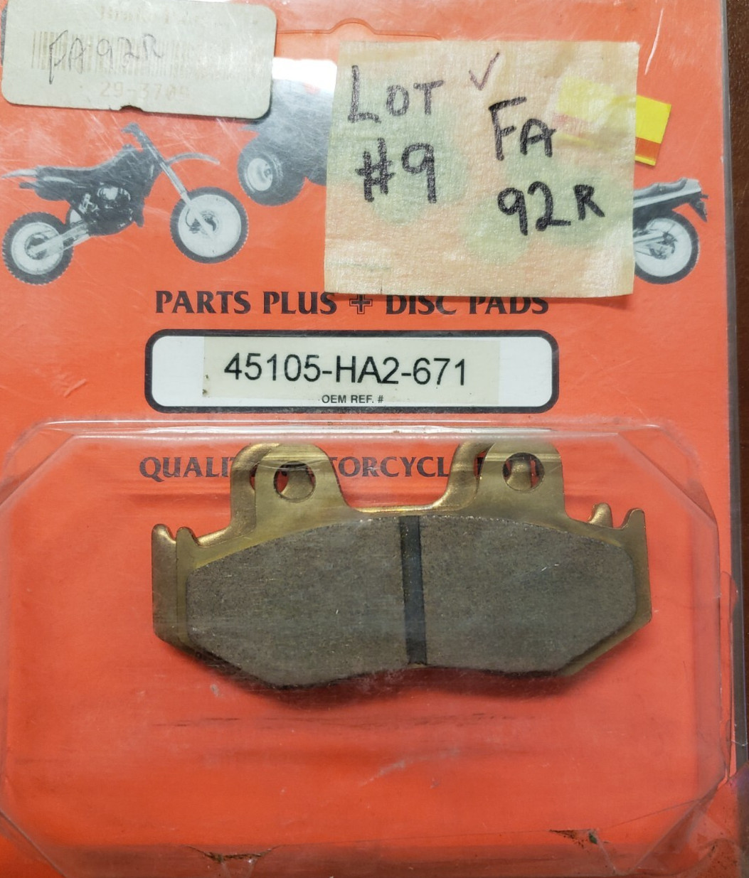 Honda FA92R Brake Pads CR125R 250R XL350 XL600 1984-86 NOS