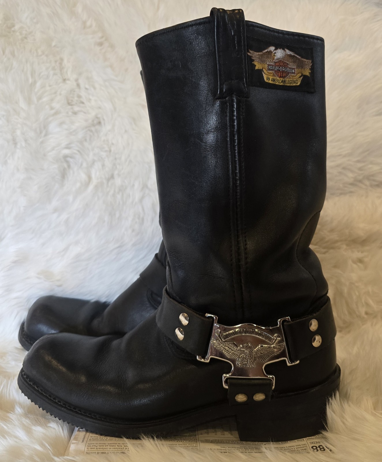 Vintage Harley-Davidson Harness Boots Black Leather Size 8 