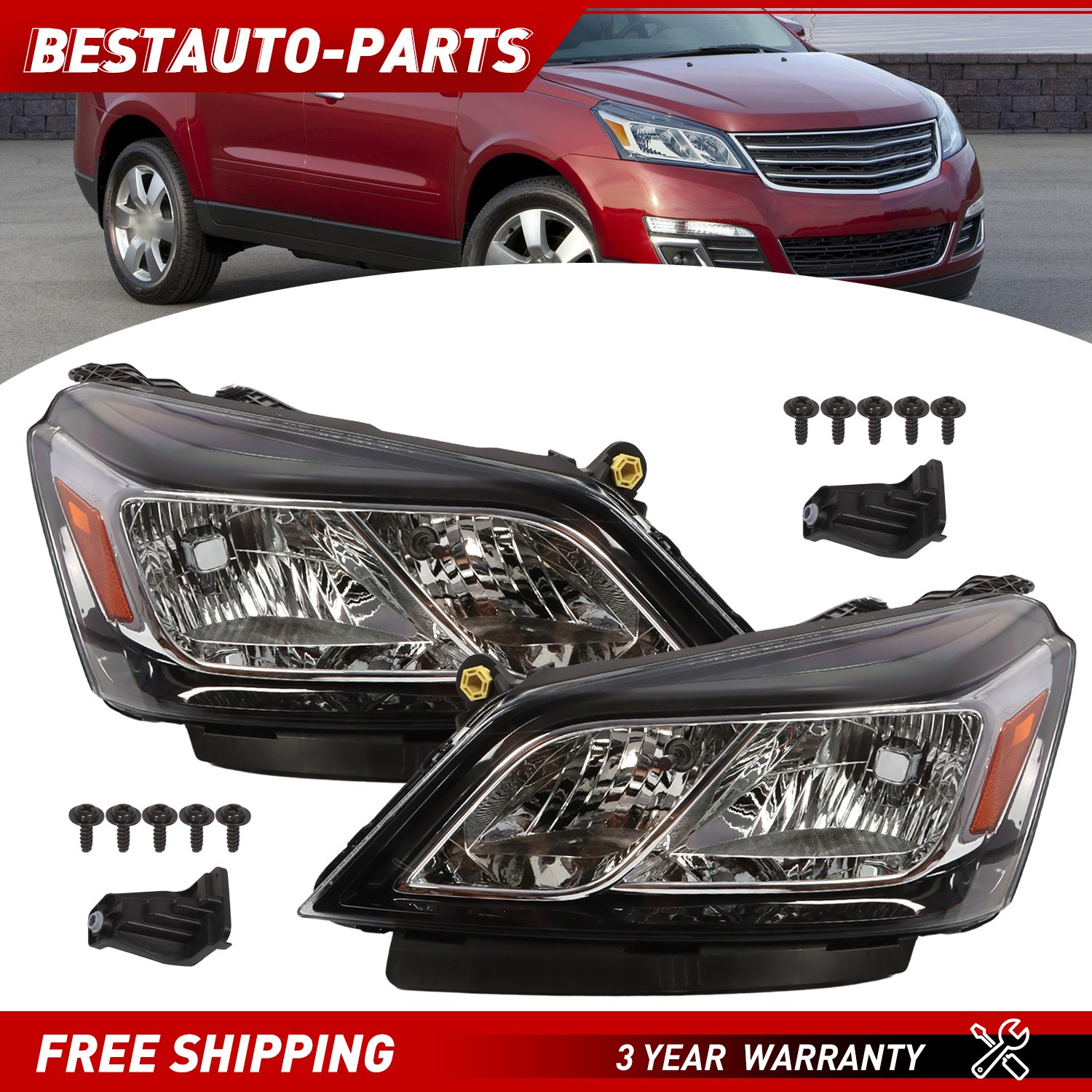 For 13-17 Chevy Traverse Factory Headlights Headlamps Replacement Set Left+Right