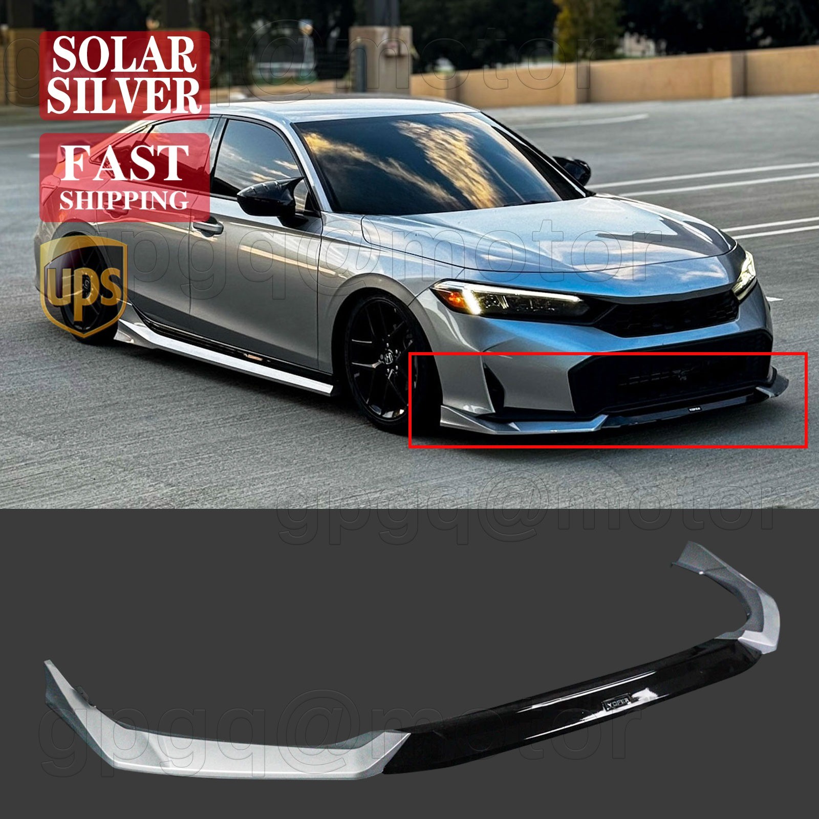For Honda Civic Sedan Hatch 25-Up Yofer Solar Silver Front Bumper Lip Splitters