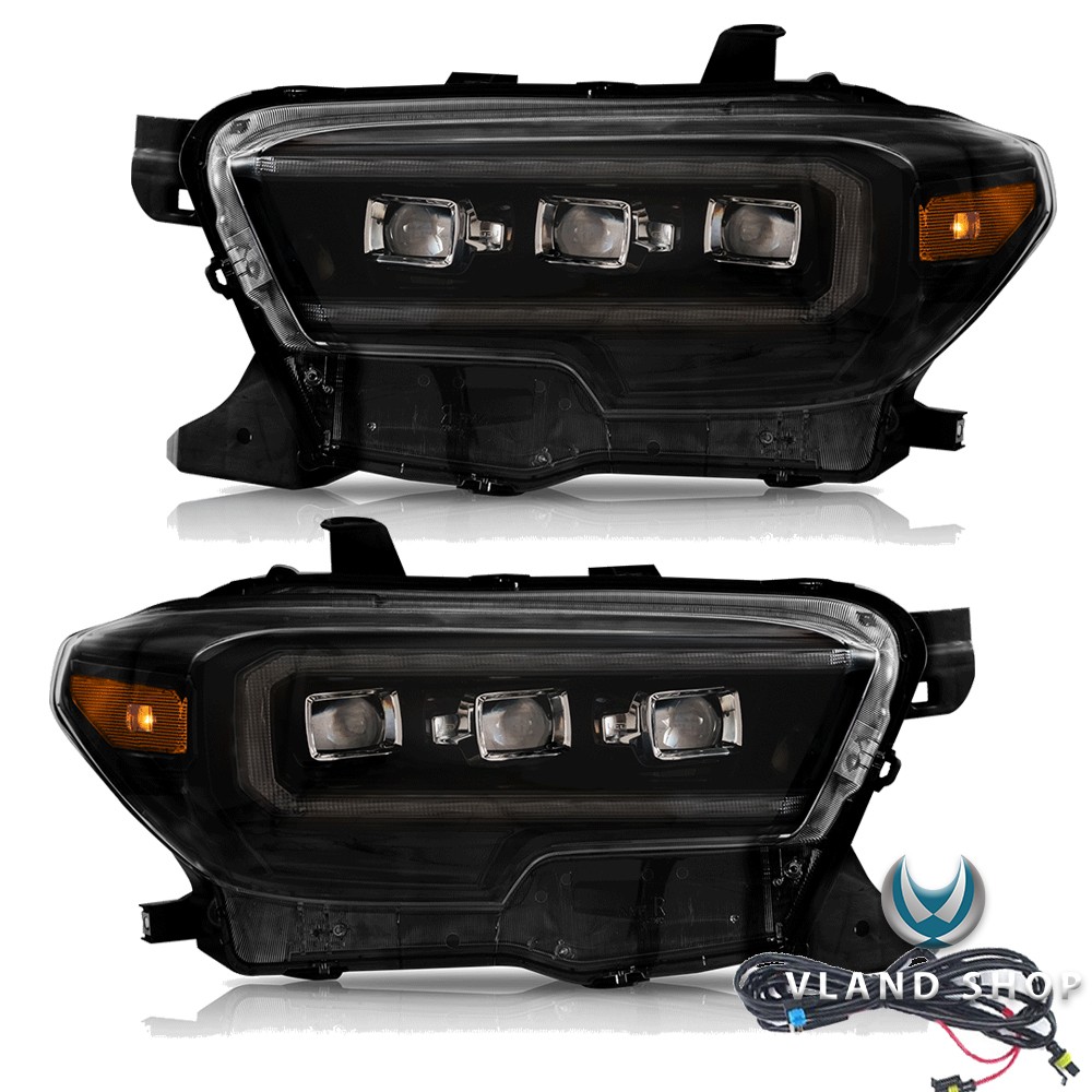For 2016-2023 Toyota Tacoma Black Full LED Animation Tri-Projector Headlights X2 For 2016-2023 Toyota Tacoma Black Full LED Animation Tri-Projector Headlights X2