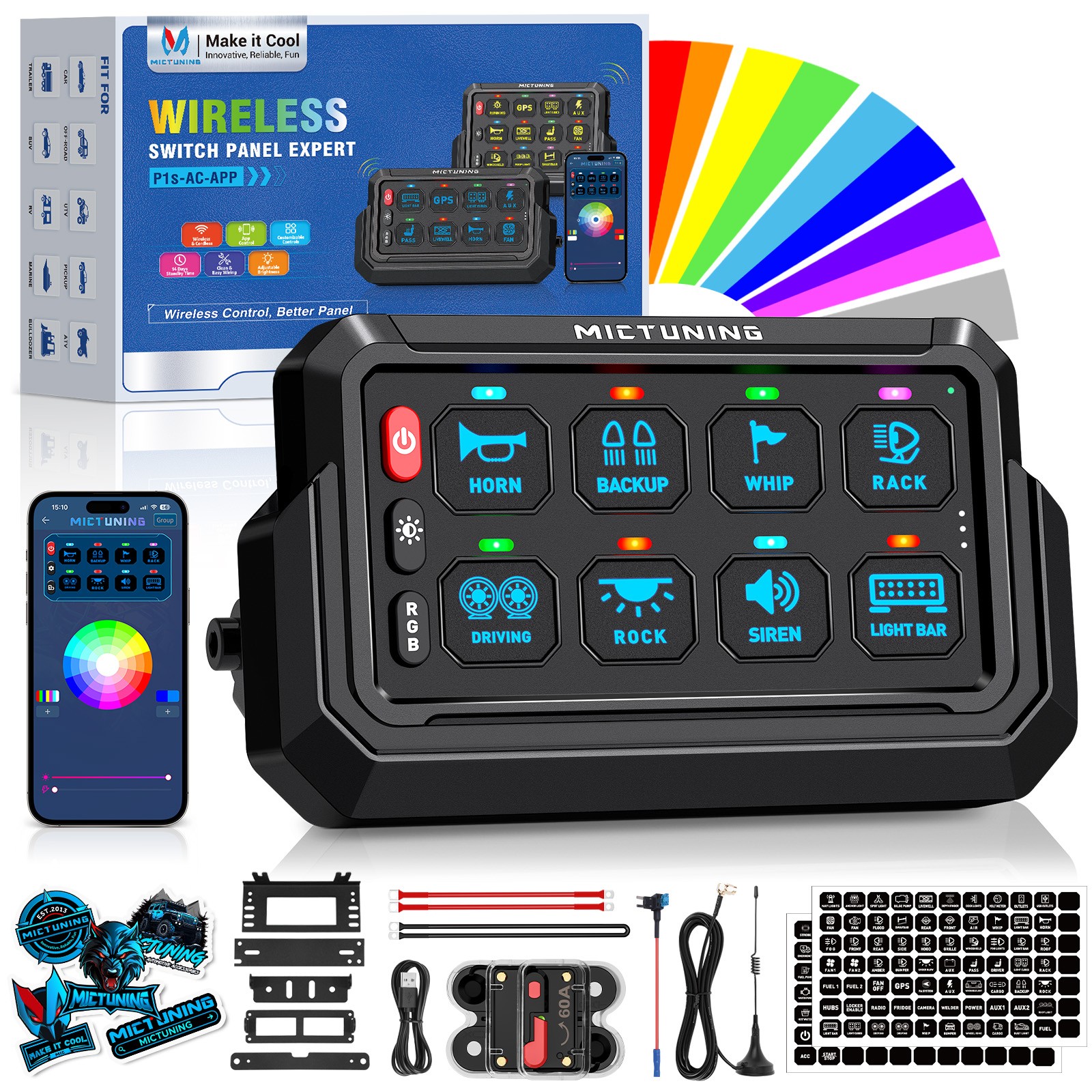 MICTUNING Wireless 8 Gang RGB Switch Panel App Control Rechargeable Relay System MICTUNING Wireless 8 Gang RGB Switch Panel App Control Rechargeable Relay System