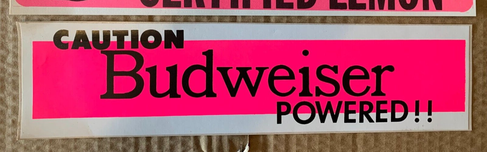 BUDWEISER POWERED VINTAGE 1970's VINYL DECAL BUMPER STICKER -White, 3