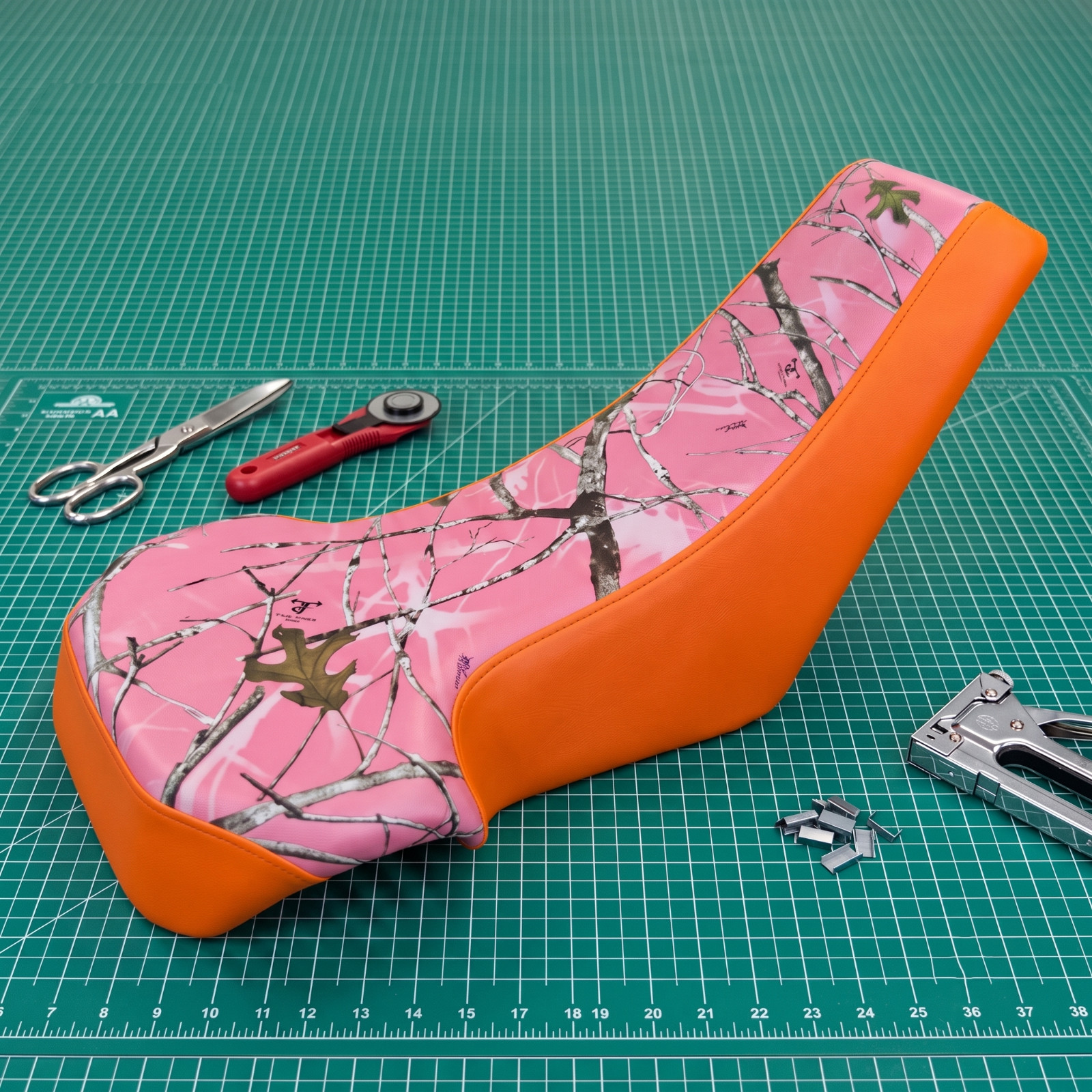 Suzuki LT250R Quadracer Seat Cover 1987 To 1992 Orange Camo Vinyl Seat Cover