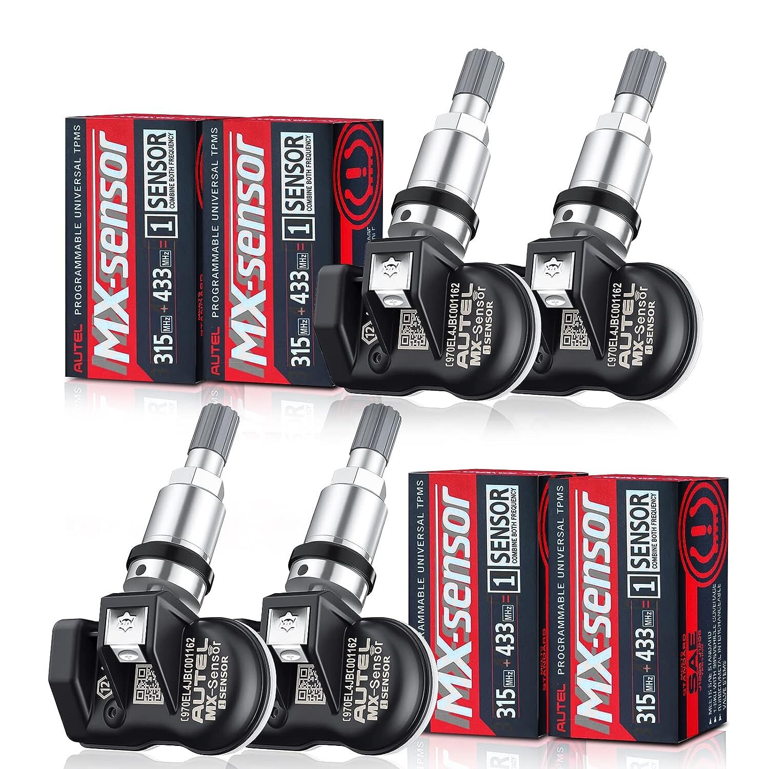 4 x l Autel TPMS MX-Sensor 315MHz 433MHz 2 in 1 Metal Stem Tire Pressure Sensor